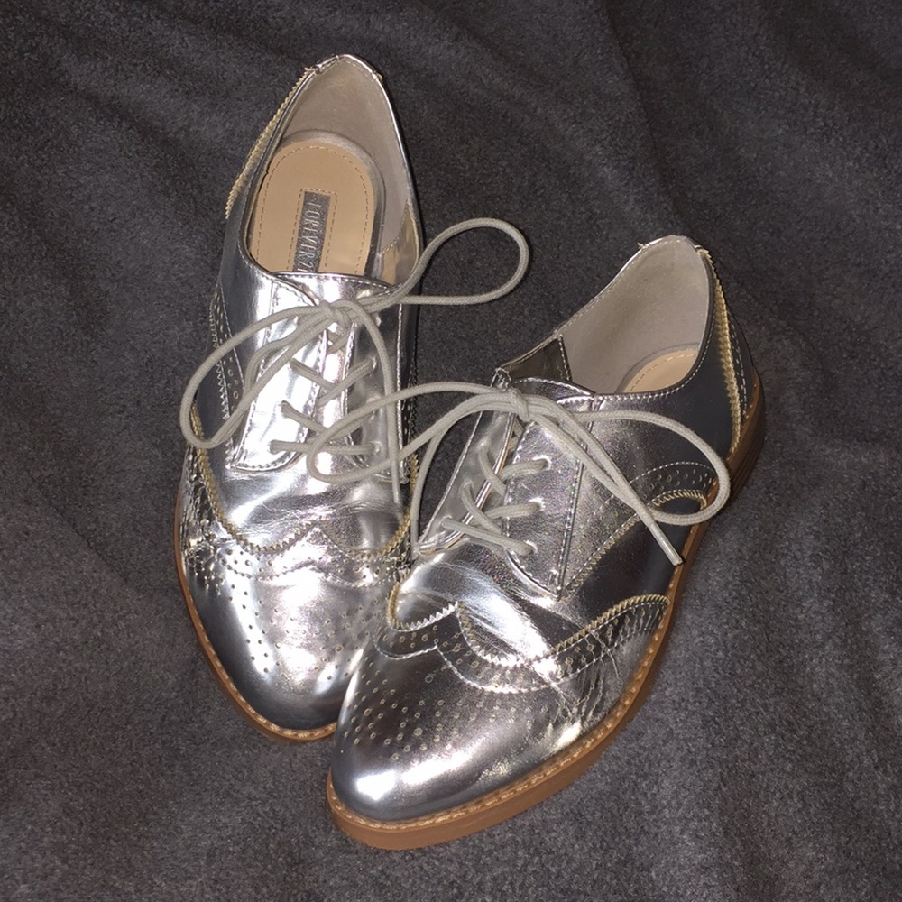 Silver Metallic Oxfords